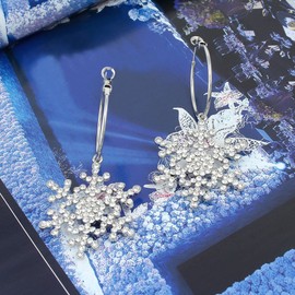 EVER FAITH Austrian Crystal Party Elegant Winter Snowflake Hoop Earrings Silver Tone, Crystal, Crystal