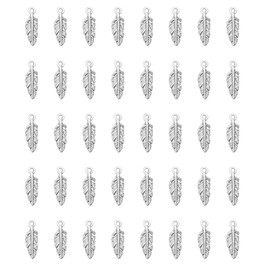 Ruwado 50 Pcs Feather Charms Small Alloy 1.5 x 0.5 cm Cute Vintage Pendants Accessories for Jewelry Making Necklace Bracelet DIY Finding Kits Earring Crafting Scrapbooking (Silver)