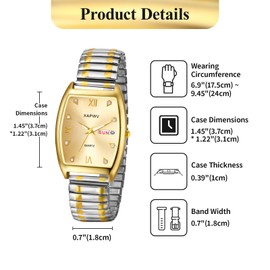 JewelryWe Herrenuhr Tonneau Elastische Uhr: Datum Woche Kalender Analog Quarz Armbanduhr Herren Silber Edelstahl Stretch Armband Rechteckige Uhren mit Zugarmband & Römischen Ziffern Diamantskala