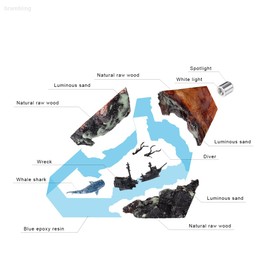 brambling Ocean Theme Whale-Diver-Pirate Ship Epoxy Resin Ambient Light: Non-Stringy, Bubble-Free, High-Trans Night Light for Home Decor & Gift (Whale-Diver-Pirate, 8inch)