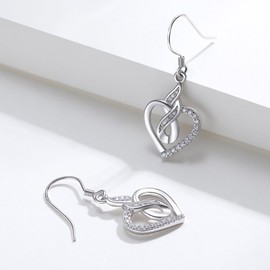 Infinity Earrings Women's 925 Sterling Silver Infinity Heart Hanging Earrings Infinity Earrings Heart Shape with Zirconia Infinity Jewellery Gift for Mother Wife Girlfriend, Sterling Silver