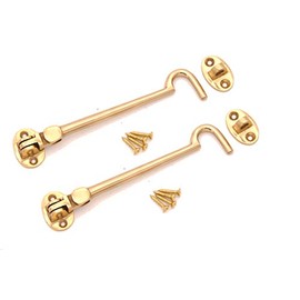 Infinity Decor Pack of 2 Cabin Hook and Eye Solid Brass - Silent Door Latch Lock for Window, Garden Gate, Door - 6" 150mm (Polished Brass)