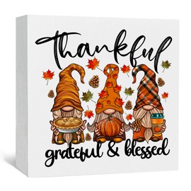 Nitelat Fall Gnomes Wooden Signs, Thankful Grateful Blessed Fall Gnomes Decor, Fall Rustic Leaves Pumpkin Autumn Farmhouse Wood Sign, Fall Gnomes Decorations for Home Sign, Gnome Fall Decor Signs