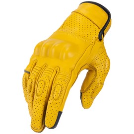 VCOROS VG20 Genuine Leather Touchscreen Motorcycle Gloves Adult Road Racing Cruiser Biker ATV Powersport Gloves with Joint Protect Shell(XL, Yellow)
