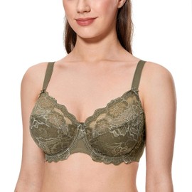 CALVENA Women's Lace Bra Full Coverage Non Padded Underwired Unlined Plus Size Bra for Everyday Comfort Camouflage 36F
