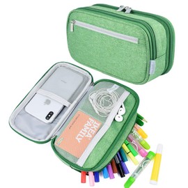 YONZONE Large Pencil Case, Big Capacity Pencil Cases 3 Compartments Pencil Bag Pen Pouch for Boys Girls School Office Stationary Supplies Makeup Bag for Adults, Green