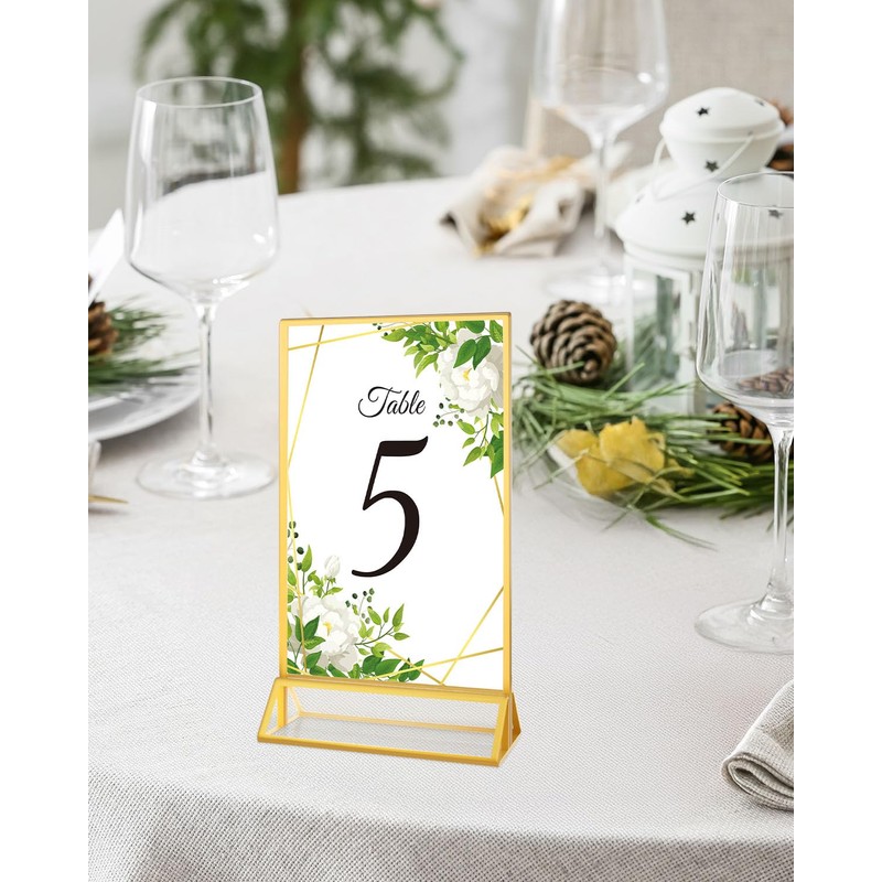 Alffun 12 Pack Gold Acrylic Sign Holders 4x6, Double Sided