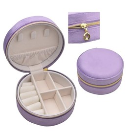 BECKLUXE Small Travel Jewellery Box for Women, Mini Portable Jewelry Box Organiser, PU Leather, Velvet Jewellery Case Holder for Women, Girls (Velvet Lilac, Round 10x10x5cm)
