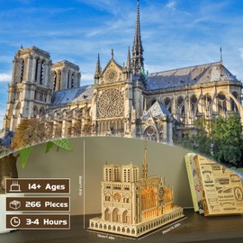 Hallisun 3D Wooden Puzzle for Adults, France Notre Dame de Paris Wood Architecture Model, DIY Mechanical Building Kit Craft Hobbies Toy, Birthday Festival Gift for Women Men, Home Decor, 266 PCS
