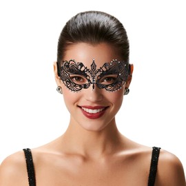 EMORBALS Black Masquerade Mask for Women, Venetian Masquerade Mask for Ball, Wedding, Mardi Gras&Costume Party, Stretch Cord Design(Style-6)