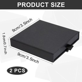 Ayzylpth 2-Pack Pull-Out Armband Geschenk Box, 3,5x3,5x0,7 Zoll Schmuck Geschenk Box quadratische Maßnahmen, Papier-Schmuck-Geschenk-Boxen für Ringe, Ohrringe und kleine Accessoires (schwarz)