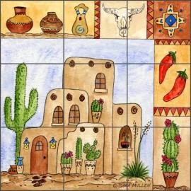 Artwork on Tile Southwest Tile Backsplash Sara Mullen Art Ceramic Mural SM097 - 18" x 18" on 6" tiles