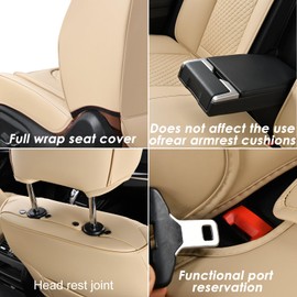 KEYOOG Car Seat Covers Full Set, 5-Seater Waterproof and Breathable Nappa Leather, Fit for Front and Rear Seats of Cars, Compatible with Airbags, Car Seat Protector Covers for Most Cars - Off-White