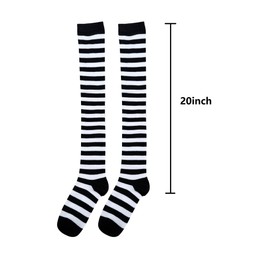 Vpgon Womens Striped Knee High Socks Over Knee Thigh High Stockings Arm Warmer Fingerless Gloves Set for Cosplay Costumes (Black White, One Size)