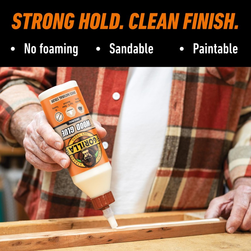 Gorilla Wood Glue, 18 Ounce Bottle, Natural Wood Color, (Pack