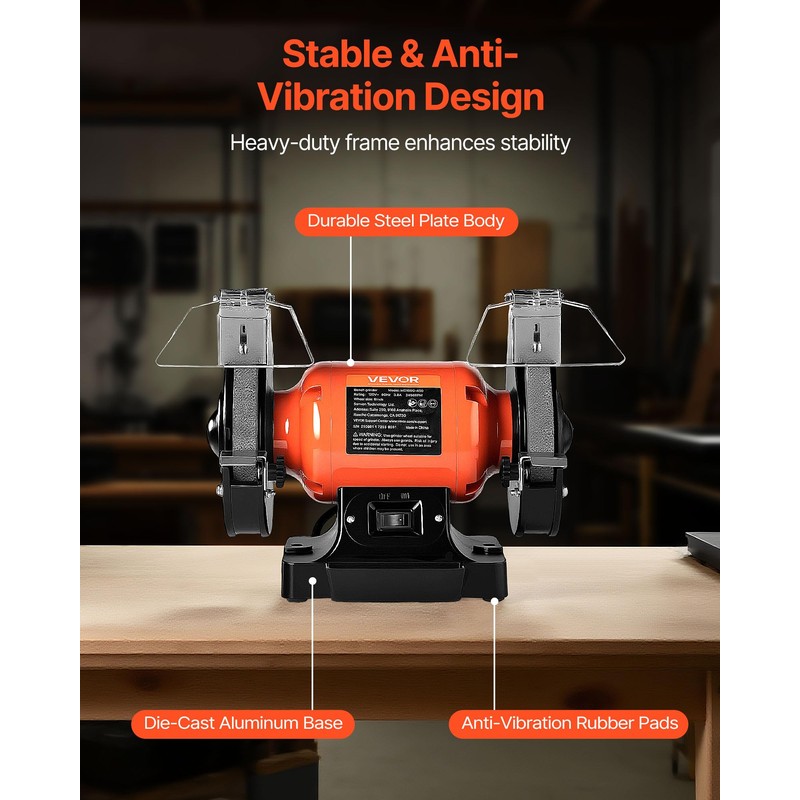 VEVOR Bench Grinder, 6-in Single Speed, 3450RPM High-Speed Table Grinders