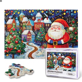 Santa's Yuletide Village Christmas Puzzles 1000 Pieces，Wooden Jigsaw Puzzle for Adults 1000 Pieces，Christmas Vacation Puzzle，Santa Holiday Challenge，Gifts for Family Festivities and Puzzle Lovers