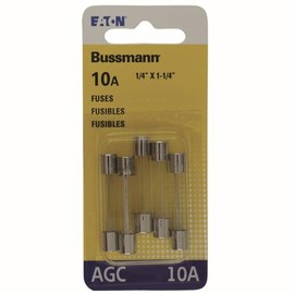 Bussmann AGC-10-R AGC Series Fuse, Fast Acting, 10 Amp, 250V, Glass Tube, 1/4" x 1-1/4", Rohs Compliant (Pack of 5)