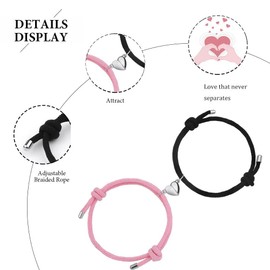 Magnetic Couple Bracelets, Mutual Attraction Bracelets Vows of Eternal Love Jewelry Gifts for Boyfriend Girlfriend Best Friend, Adjustable, #2 Black+Pink, L2US-2998071