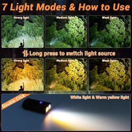 LED Small Powerful EDC Flashlight with 365nm UV Light,13 Mode,USB C Rechargeable 1000 LM Mini Pocket Keychain Flash Light with Clip,IP67,Magnetic,Lanyard,Buzzer,Arc Lighter for Camping Hiking Gear