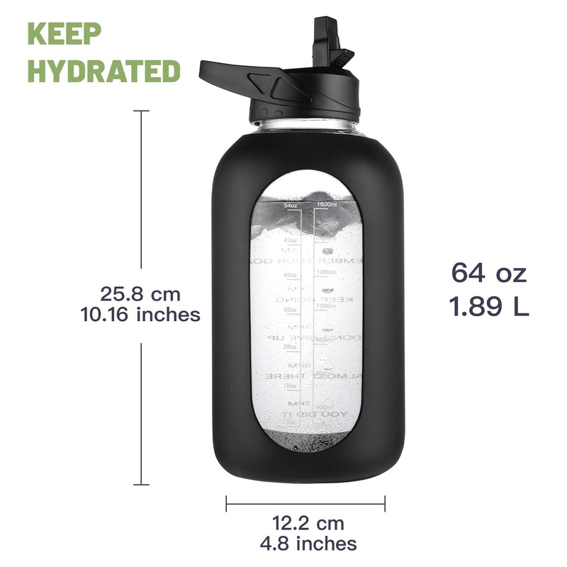 CIVAGO Half Gallon Glass Water Bottle with Straw and Insulated