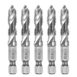 sourcing map 5pcs Combination Drill and Tap Bits, Metric M8 x 1.25 Thread 1/4" Hex Shank 4341 High Speed Steel Threading Screw Taps Machine Drilling Tapping Tool Kit