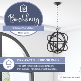 Prominence Home Birchberry 3 Light Matte Black Geometric Cage Chandelier Candle Style Pendant Light - 51564-01
