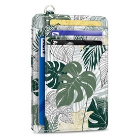 Yonlevres Credit Card Holder Slim Wallet, Tropical Leaf RFID Wallet Women Front Pocket Small Card Holder, Travel Funny Cute Thin Card Case ID Window PU Leather RFID Blocking Card Organizer Gifts Girls