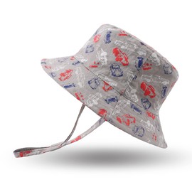 JANGANNSA Summer Baby Boys Hat Sun Protect Bucket Hat for Girls Wide Brim Cotton Beach Cap (Gray Car, 52cm)