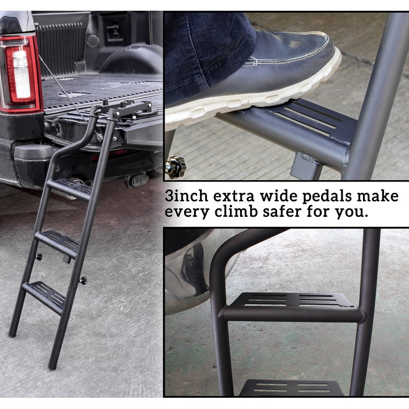 POKIAUTO Universal Foldable and 360° Rotatable Tailgate Ladder for Pickup