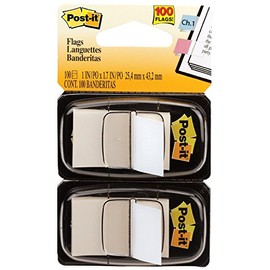Post-it : Standard Tape Flags in Dispenser, White, 100 Flags per Dispenser -:- Sold as 2 Packs of - 100 - / - Total of 200 Each