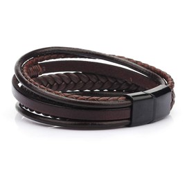 Arcutina Men's Black Leather Multi-Strand Bracelet Casual Brown Braided Bracelet (Brown with Black clasp, Length 8.3'')
