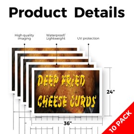 Deep Fried Cheese Curds Yard Sign 10 Pack of 24 Inch x 36 Inch Single Sided Weatherproof Heavy-Duty Plastic with Stake | Snack Favorites, State Fair Treats, Freshly Made | Made in USA
