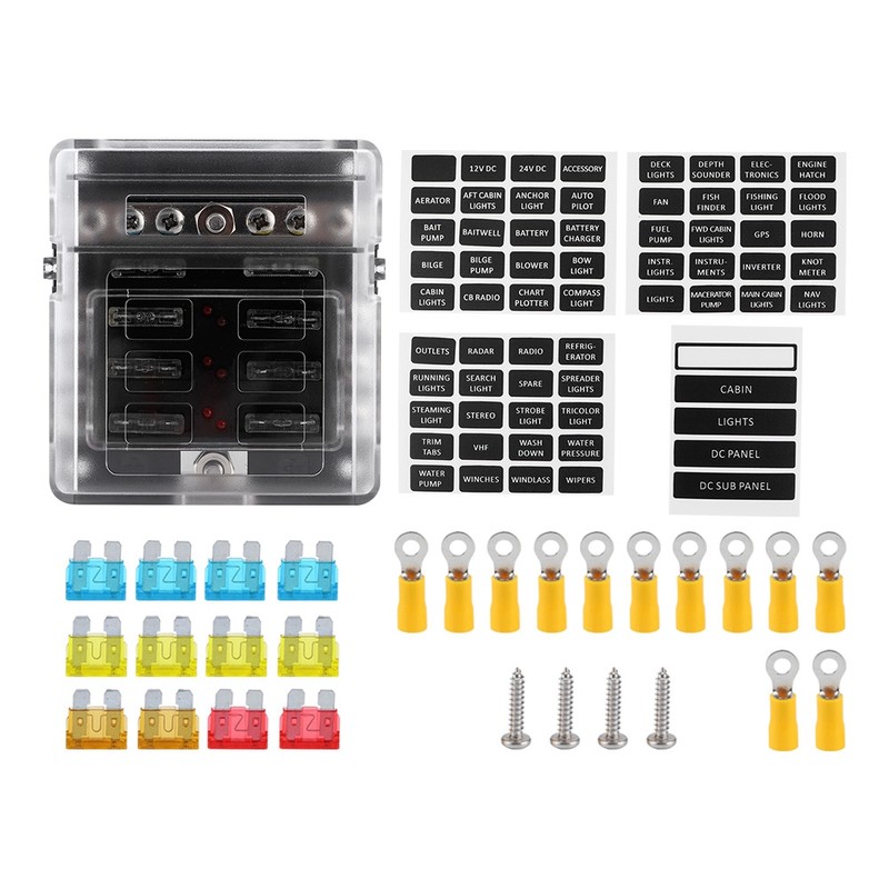 6-Way 12V-24V Car Power Distribution Blade Fuse Holder Box Terminal