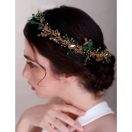 Chargances Peineta Nupcial Con Cuentas De Cristal, Estilo Enredadera, Larga, Con Hojas De Perla, Color Verde Estrás, Hecha A Mano, Accesorio Para El Cabello Para Boda, Graduación, Niña De Las Flores (