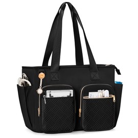 Prokva Nurse Tote Bag Clinical Bag Empty, Large Nurse Bag for Work fits 15.6" Laptop for Medical Assistants, Home Healthcare, Travel, Black