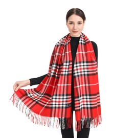 Velurie Unisex Scarf Winter Warm Soft Cashmere Feel Shawl Wrap Stole for Women Men (Red/Black/White - B07-1)