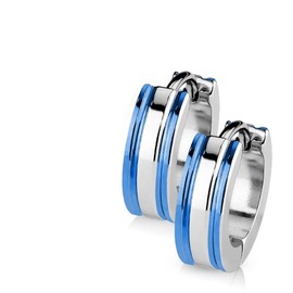Bungsa Earrings Silver with Blue Stripes 4 mm 1 Pair Stainless Steel, Stainless Steel, Pearl