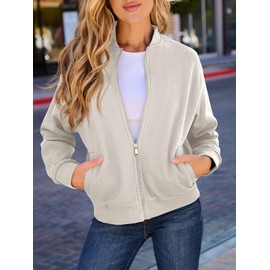 GeGekoko Womens Zip Up Sweatshirts Jackets Long Sleeve Casual Loose Outwear with Pockets