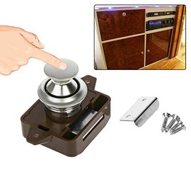 Push Button Catch Lock Cabinet Door, MACHSWON Door Lock with Push Button Closure Lock Lock Button for Cupboard Drawer Caravan Motorhome (Brown)