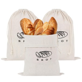 Pack of 3 Linen Bread Bags, Bread Bags Storage, Keep Fresh, Reusable Bread Storage, Best Storage for Bread with Drawstring for Freshly Baked, Homemade Bread (40 x 30 cm)