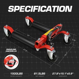 DNA MOTORING 2pcs Car Wheel Dolly Jack Set Hydraulic 1500 lbs Car Skates, 12'' Wheel Vehicle Positioning Jack, Heavy Duty Rollers with Ratcheting Foot Pedal for Tire Auto Repair Moving, TOOLS-00757