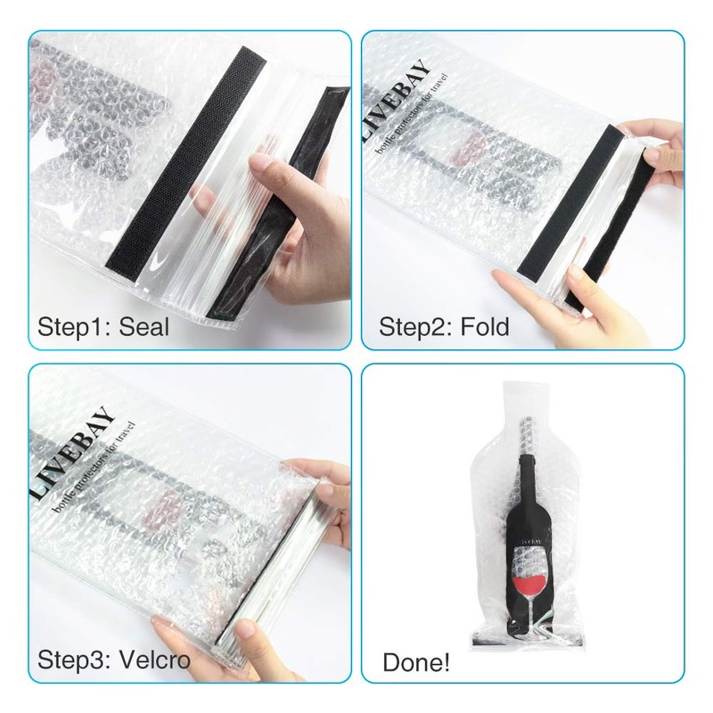 LIVEBAY 5 Pack Reusable Wine Bag for Travel Wine Bottle