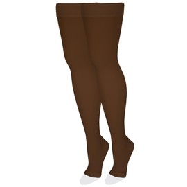 NuVein Medical Compression Stockings, 20-30 mmHg Support, Women & Men Thigh Length Hose, Open Toe, Brown, Large