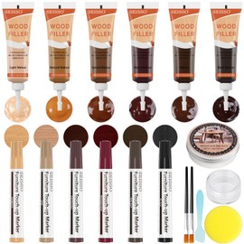 Wood Furniture Repair Kit -Wood Fillers with Wood Putty and Touch Up Markers Wax Fillers Beeswax for Hole, Scratch, Cracks Cover Wooden Floor Door Surface Repair Restore 46