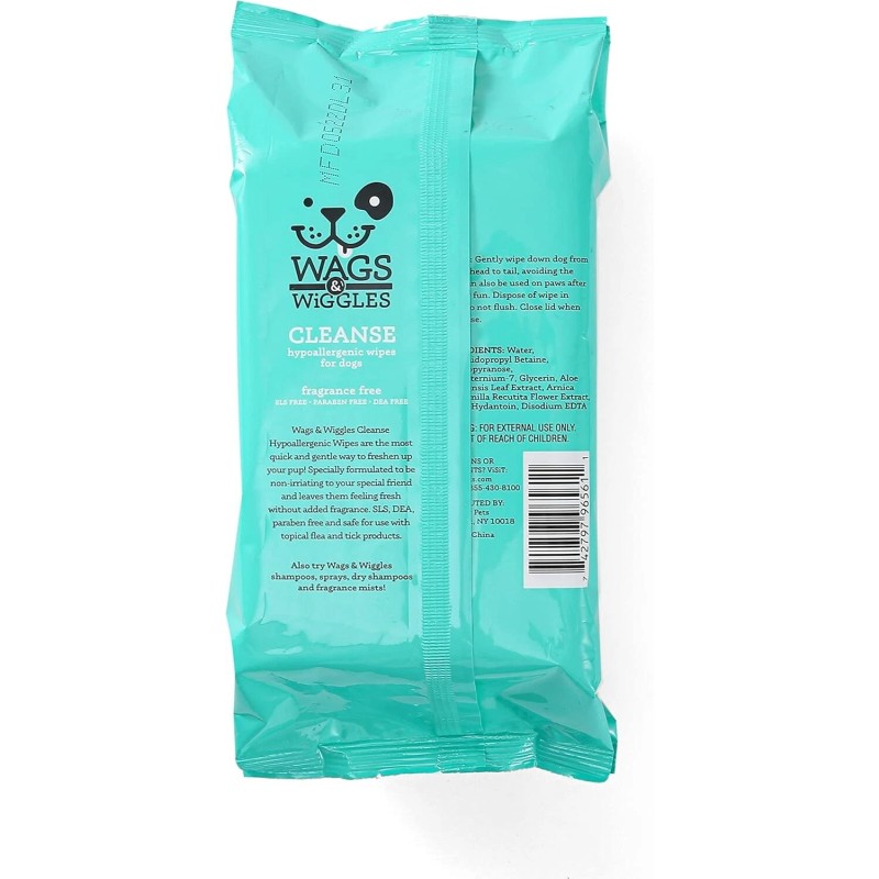 Wags & Wiggles Cleanse Hypoallergenic Wipes 100Ct | Hypoallergenic Dog