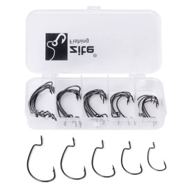 Zite Fishing Quality Offset Hook Set - 30 Pieces High Carbon Steel Fishing Hooks #2-3/0 for Jigs, Creature Baits, Rubber Fish - Fishing Box Included - Perch, Pike & Zander Finesse Fishing Hooks