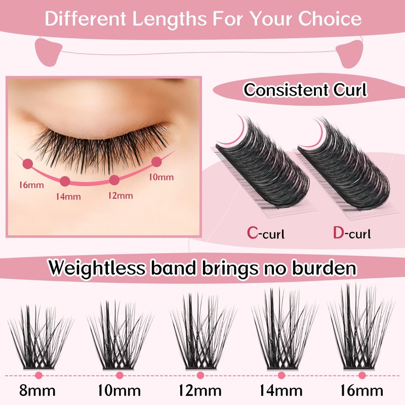Cluster Eyelashes, Pack of 72 Individual Eyelashes, Eyelash Clusters, DIY