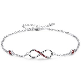 Infinity Anklet Bracelet 925 Sterling Silver Endless Love Symbol Ankle Bracelet Adjustable Plus Size Large Bracelet Gifts for Her Valentine's Day Mother's Day Gifts（Garnet)