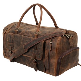 VINTAGE CRAFT SHOP 22 Inch Genuine Leather Duffel Bag | Overnight Travel Weekend Sports Gym Traveling | Carryon Durable Cabin With Shoe Compartment For Men and Women